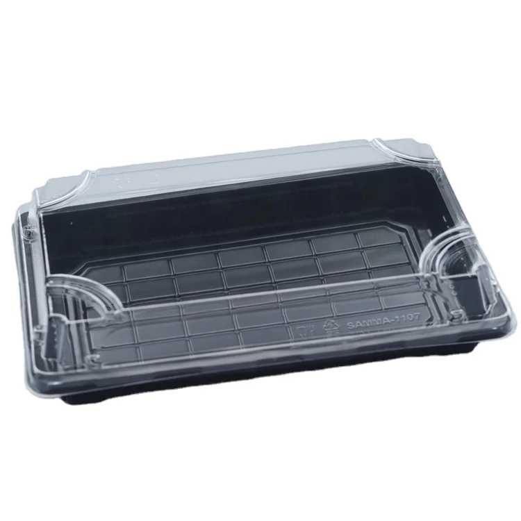 SM1-1107CH Black Takeawy Plastic  Disposable Blister Restaurant Take Away Food Packaging Tray Sushi Box and Lid