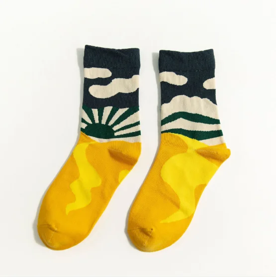 Custom High Quality Casual Dress Socks Funny Cute Cartoon Fruits Banana Lemon Egg Cookies Donuts Happy Skateboard Logo Design