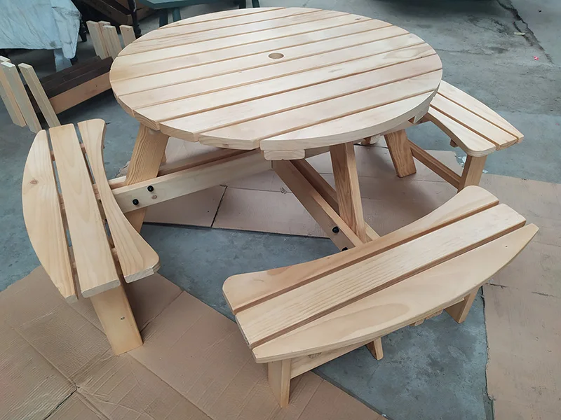 Modern Antique-Style European Sun Lounger 8-Seat round Wooden Outdoor Restaurant Dining Benches for Park Picnic Garden Patio