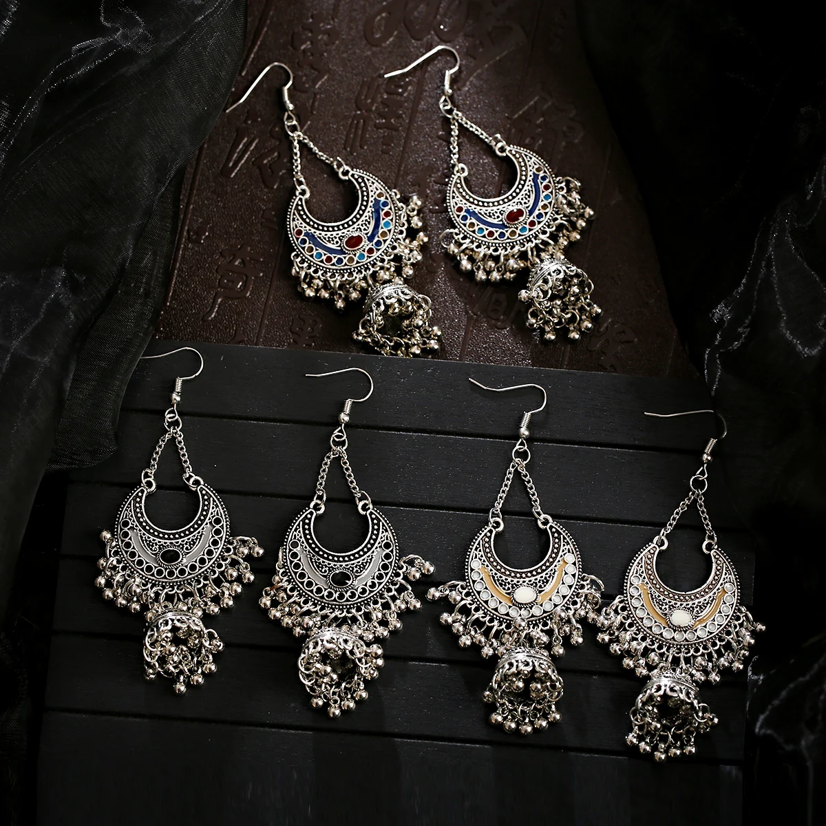 Vintage Women Ethnic Tribe Blue Silver Color India Jhumke Ladies Earrings 2021 Bohemian Tassel Drop Earrings Hangers