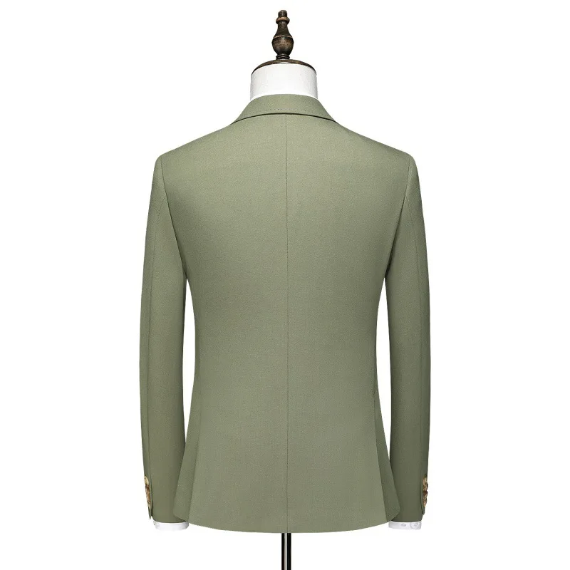 OEM Custom Service Double Breasted 3 Pieces Set Army Green Suit For Men Suits Slim Fit Set For Men Wool Wedding Suits