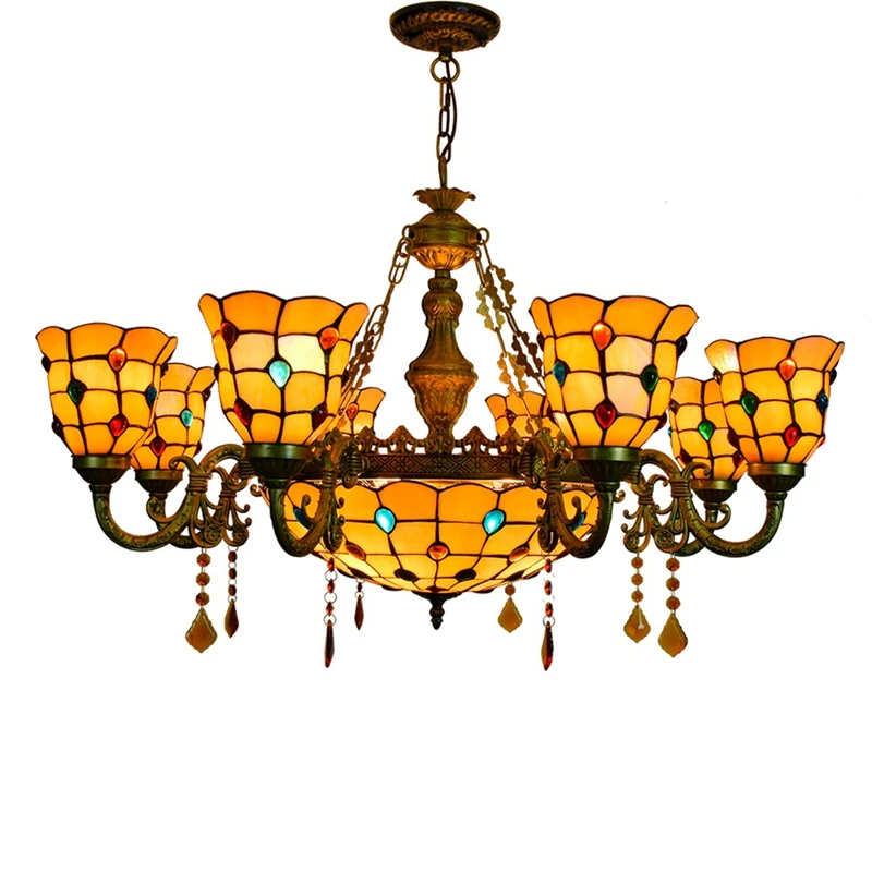 Tiffany oversized round Chandlier Vintage Handmade Stained Glass Ceiling Lighting Fixture for Bedroom Living Room chandelier