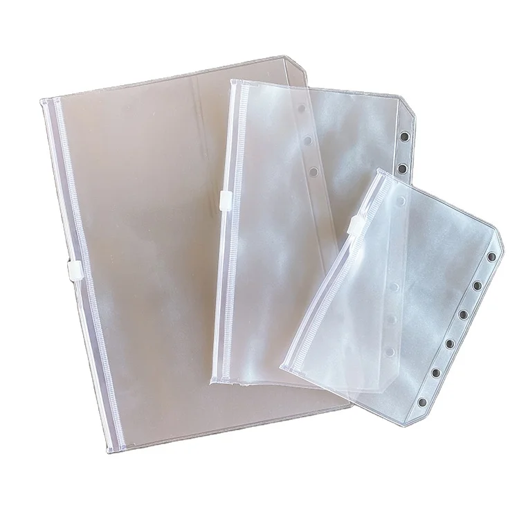 Hot Sale Binder Pocket 6 Holes Loose Leaf Bags A5 A6 A7 Binder Zipper Folders Plastic File Document Bags