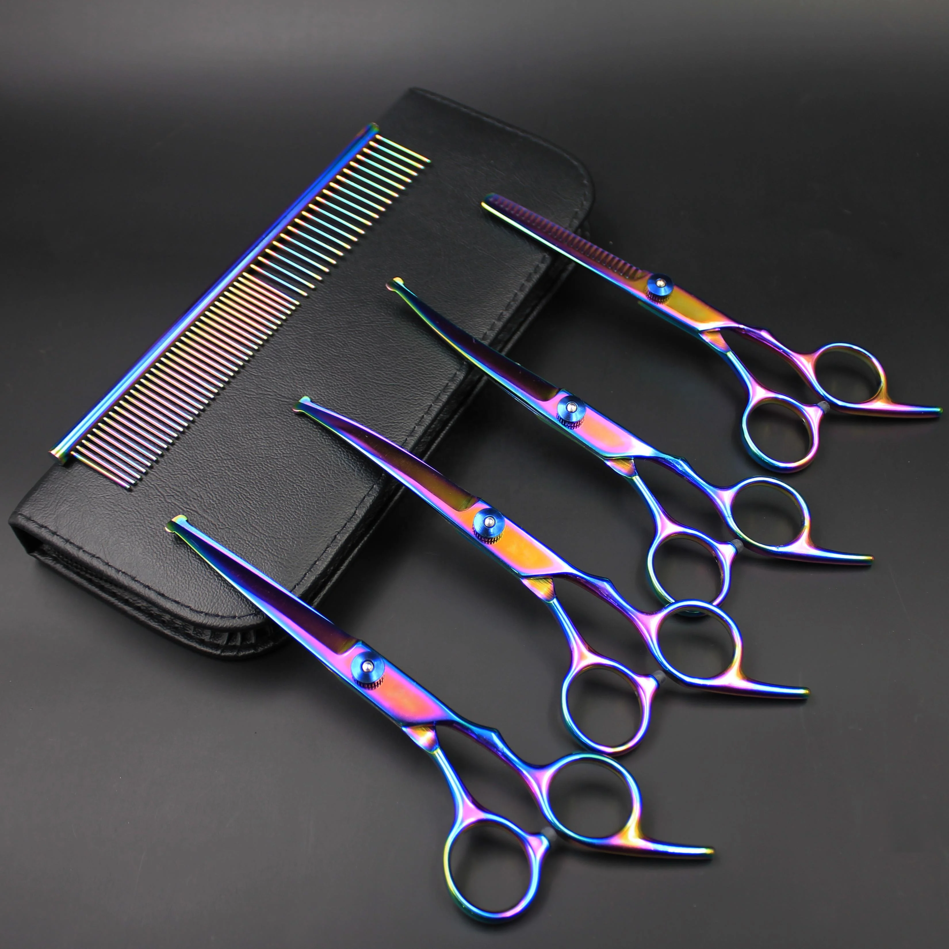 5 Pieces Professional Color Coated Pet Stainless Steel Dog Grooming Scissors Set For Hair Cutting