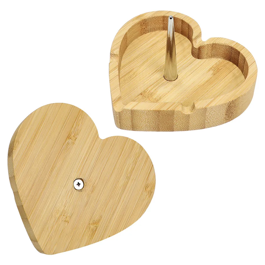 Clearance Wholesale Bamboo Wooden Smoking Crafts Heart Shaped Bamboo Wood Debowler Ashtray