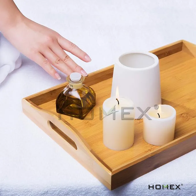 Portable Bed Tray For Breakfast Bamboo Tea And Food Serving Tray with handles Cutlery Organizer Tray