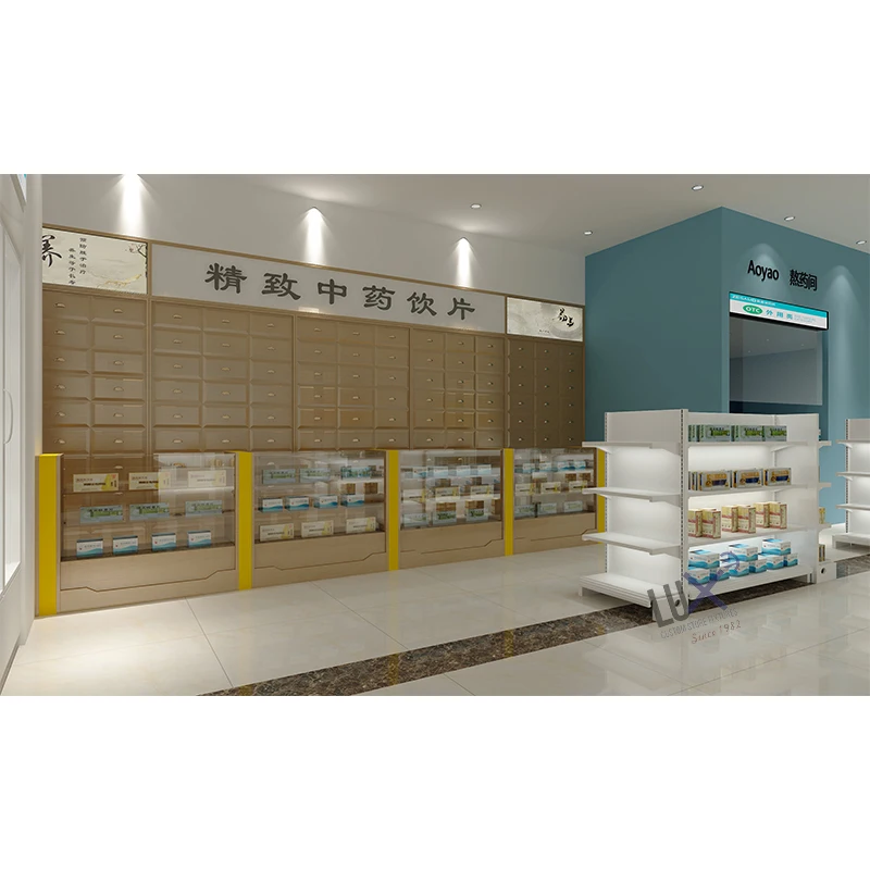 LUX Customized Pharmacie With Manufacture Furniture Shelves For Pharmacy Shop Interior Design Shop Furniture