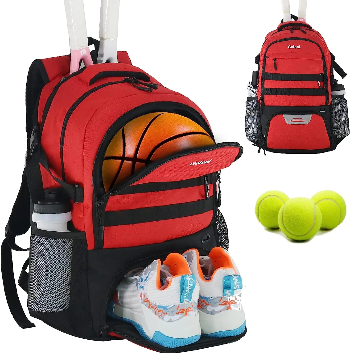 Large Tennis Bag Backpack Men Women to Hold 2 Rackets with Separate Shoe Space for Tennis Pickleball Squas