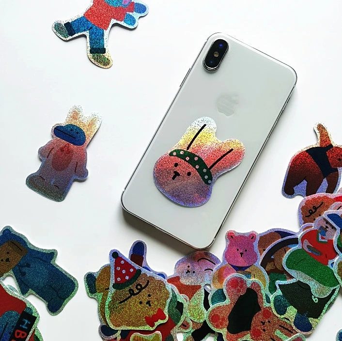 beautiful shining holographic custom label sticker mobile phone accessories