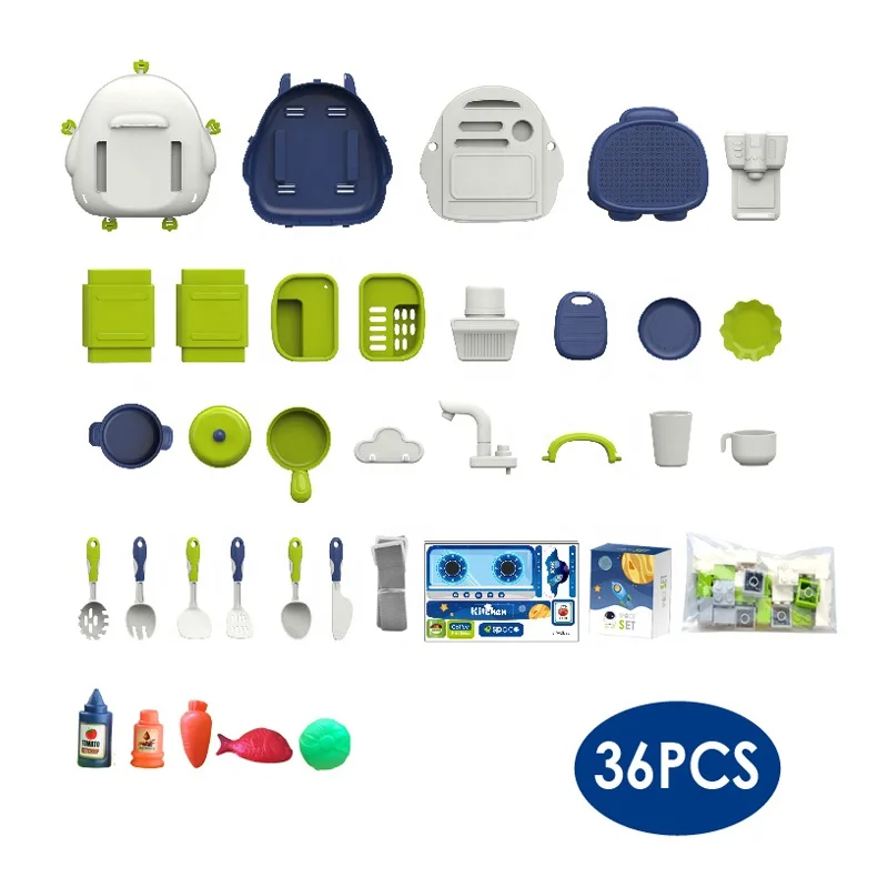 Play House Toy 36PCS Pretend Play Kitchen Cook Toy Blocks Table 3 In 1 Cooking Plastic Mini Kitchen Toys For Kids