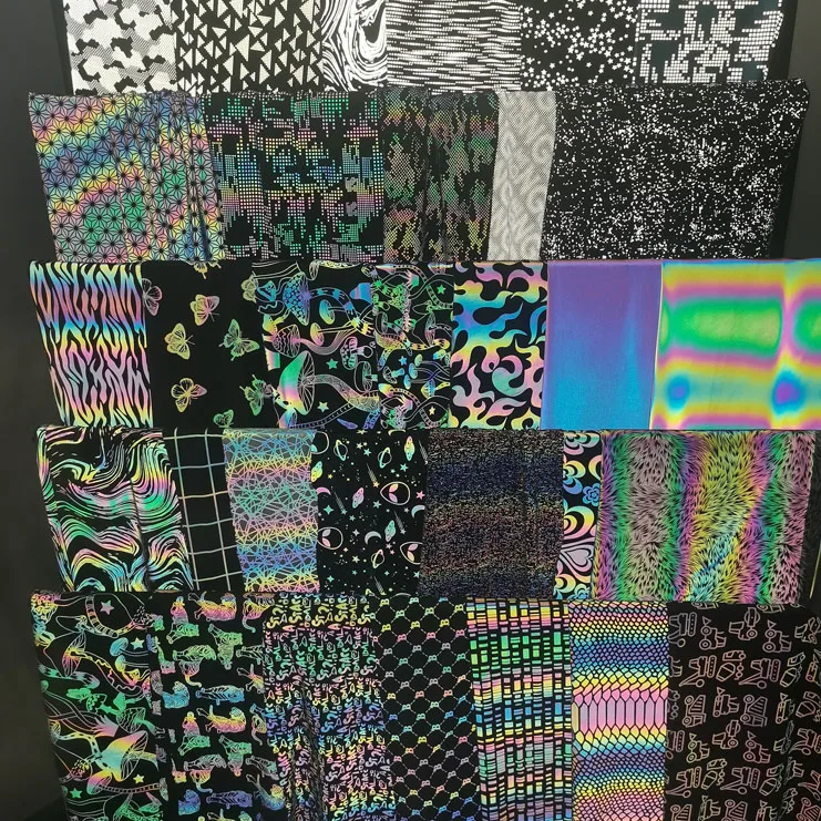Custom Print Rainbow Spandex Stretch Polyester reflective  material fabric Printing Reflective fabric for clothing