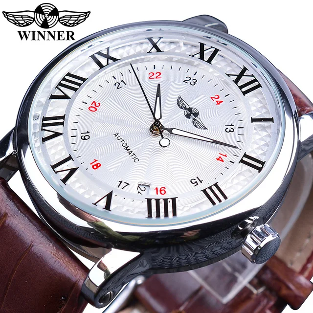 Wholesale Winner Watch Fashion Business Dress Men Watch Top Brand Luxury Leather Stainless Steel Automatic Watch