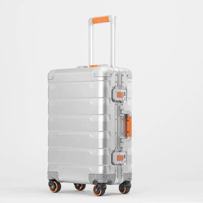New all aluminum magnesium alloy trolley case universal wheel men women 20 metal case business aluminum frame suitcase