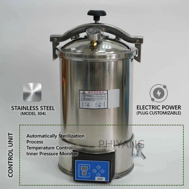 24L Portable Pressure Steam Sterilizer High Pressure High Temperature Steam Retort Autoclave