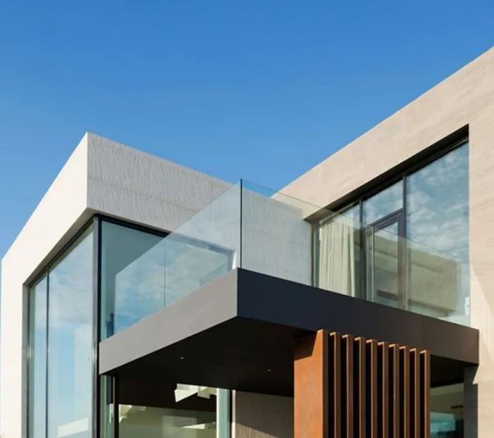 Aluminium Balcony Pillar Side Mounted U Channel Frameless Deck Standoff Glass Railing For Glass Balcony