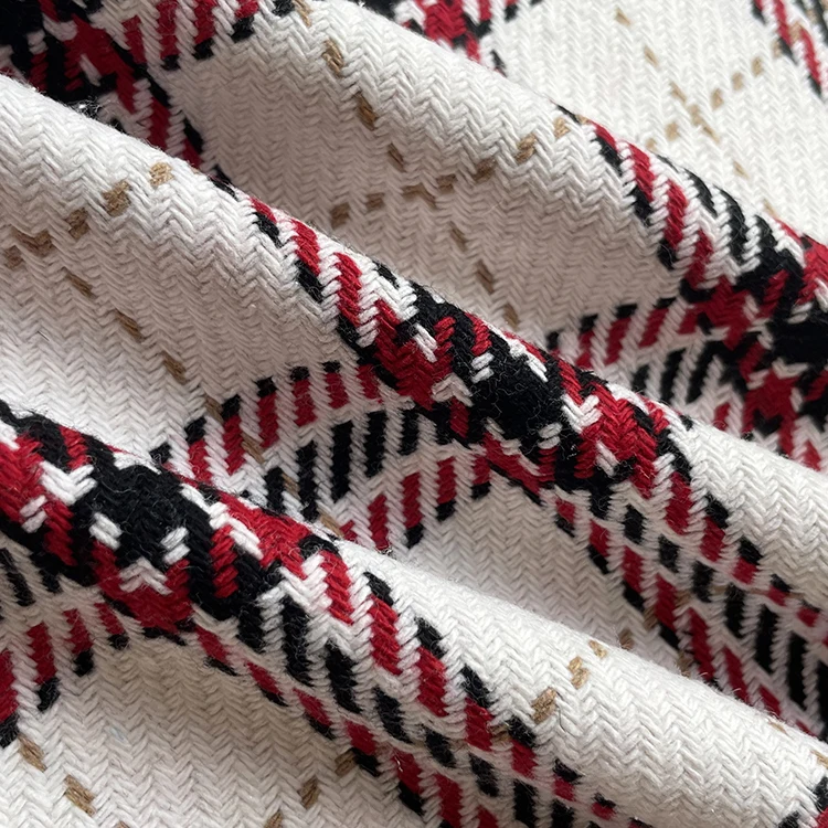 Wholesale Classic Plaid Desgin Polyester Wool blend woven tweed fabric