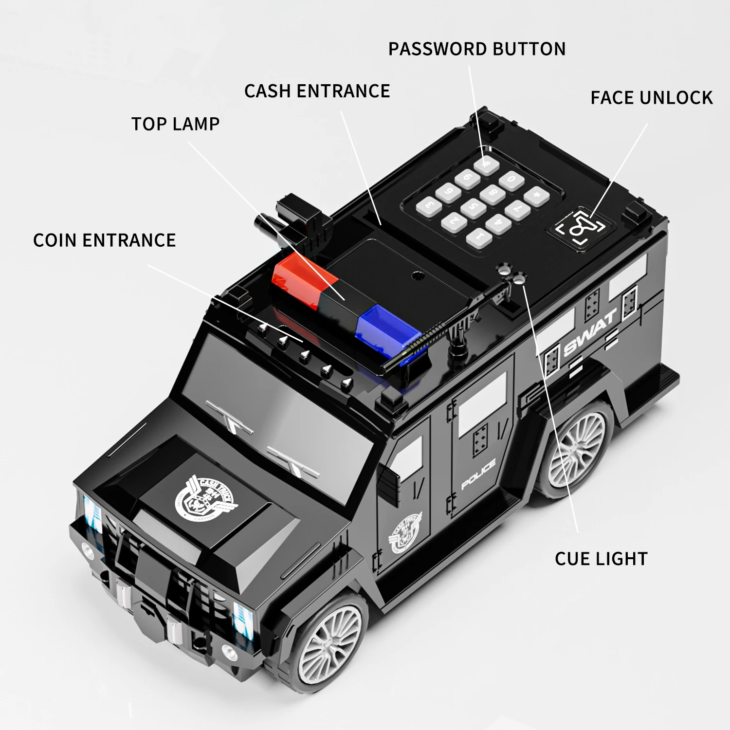 Educational Toys Smart Unlock Sound And Light Effects Special Police Cash Car Wholesale Electrical Money Piggy Bank For Kids