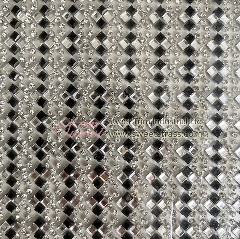 Hot sales adhesive rhinestone sheets LCT and crystal square rhinestone mesh trimming