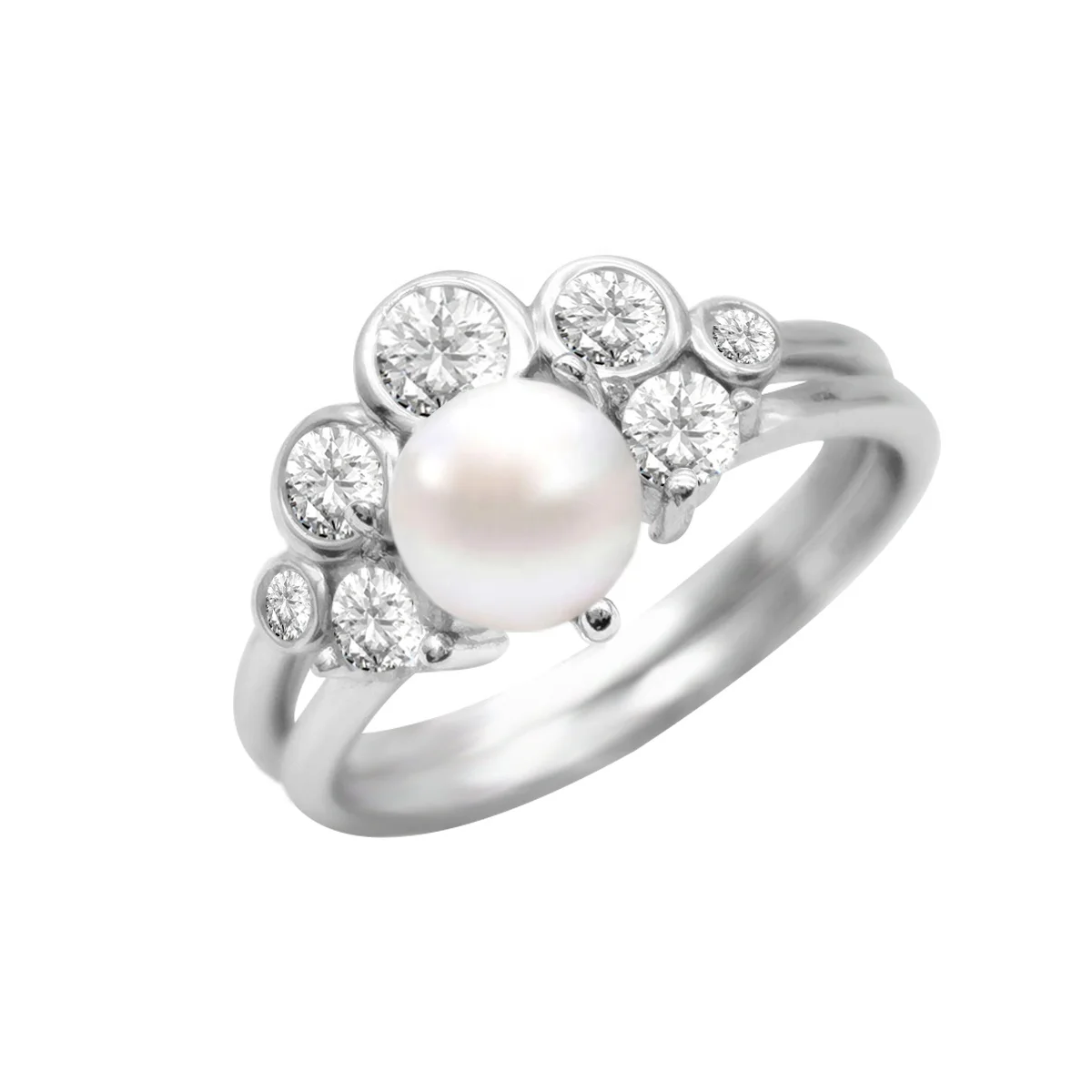 Elegant Beauty Pearl Rings Gold Plated 925 Sterling Silver Clear CZ Rings For Party