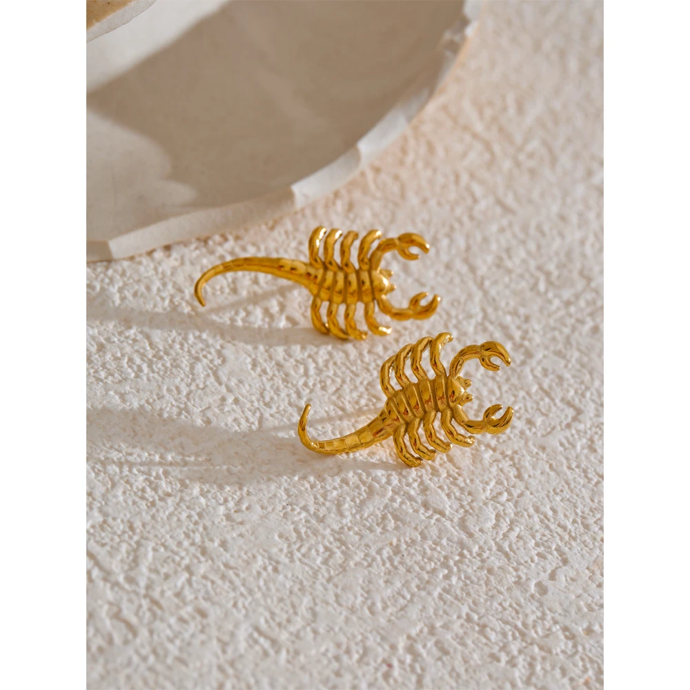 JINYOU 4833 Scorpion Shape Stainless Steel Metal Ear Studs Trendy 18K Gold PVD Plated Stud Earrings for Women Jewelry Gift