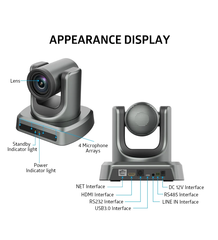 4K 60fps Voice Tracking USB Camera, 12X /20X AI Auto Tracking & Auto Framing PTZ Cameras for Meetings Presentations