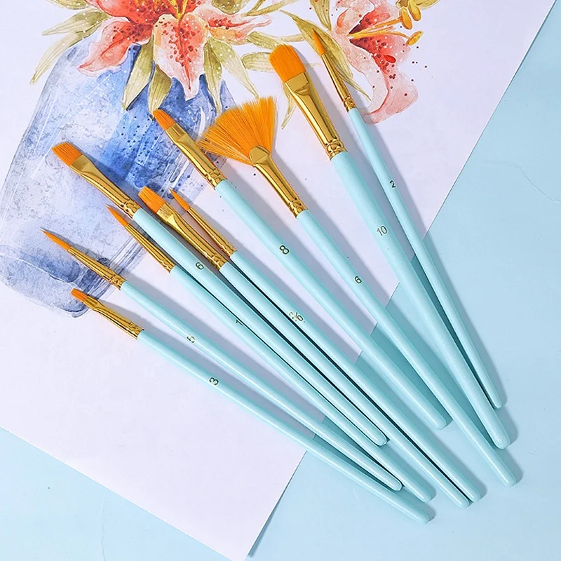 Hot Selling Candy Color Wooden Handle Artist Paint Brush Set,3/6/9pcs Mix Shape Oil Painting Brush (1600526074381)