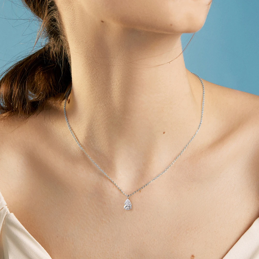 LZN04 RINNTIN Tiny Pendant Necklace Custom Jewelry Necklace 925 Silver Water Drop 8A Premium Cubic Zirconia Necklaces