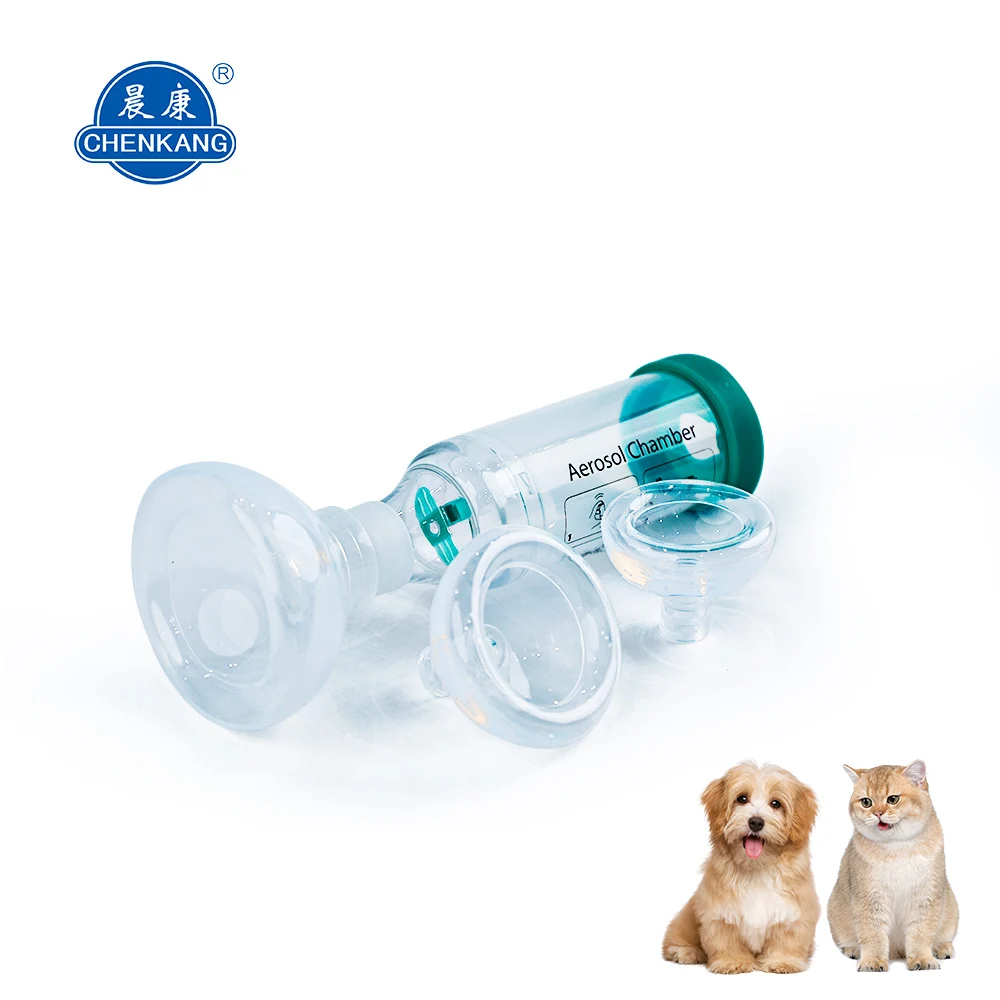 Veterinary aerosol chamber inhaler spacer chamber