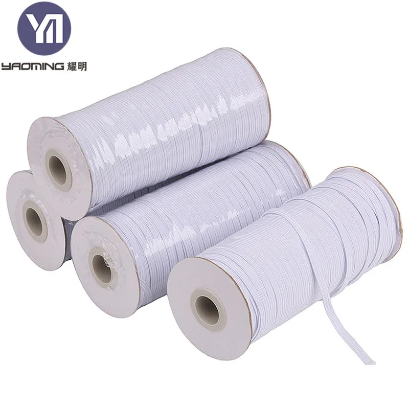 In Stock Flat Rope Elastic Cord Customized High Quality 6mm Cheap Black White Wholesale Shoes Coated Nylon / Cotton Braided