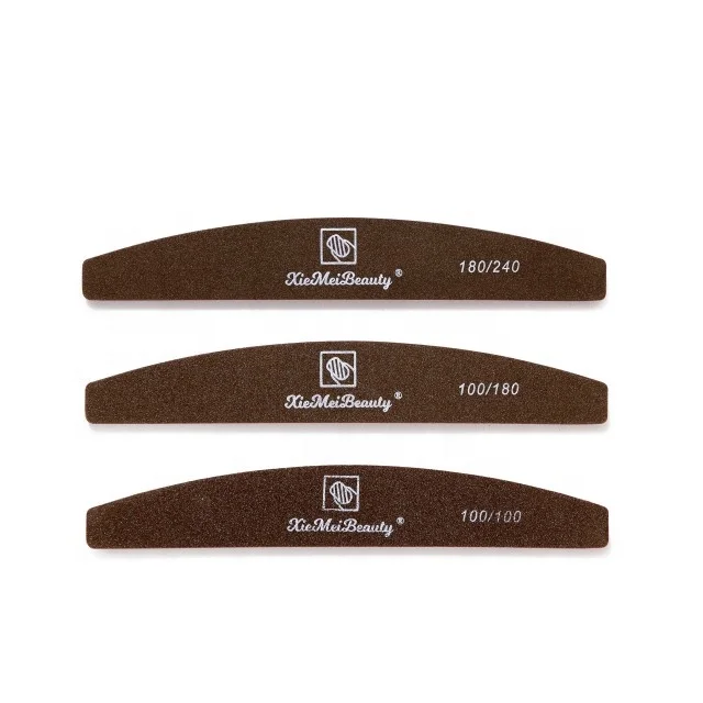 Promotional Brown Washable Half Round Nail File 100/120 150/180 Grit Sandpaper Lasting Manicure Files