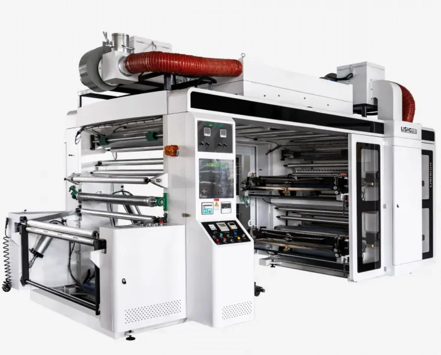Lisheng 4 color double sides printing flexographic printing machine for bopp film with double stations