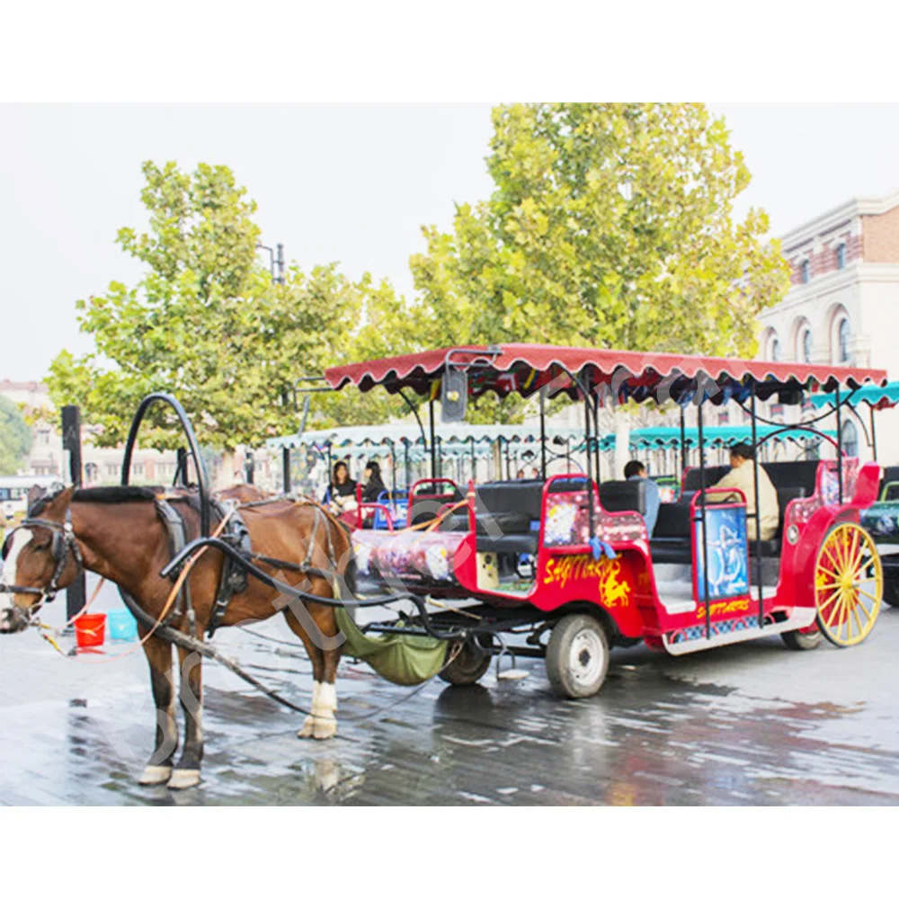 Hot Sale High Quality Sightseeing Electric Horse Carriage With Steering Wheel with 4 Wheels Factory Price for Park Tourists