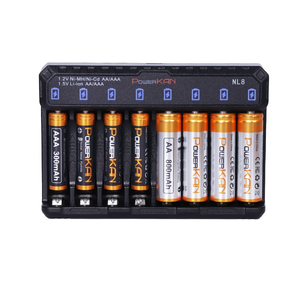 NL8-4AAA300+4AA800set Type-C Fast Charging  1.2V Rechargeable AA AAA Ni-MH Battery Chargers for Smart Devices