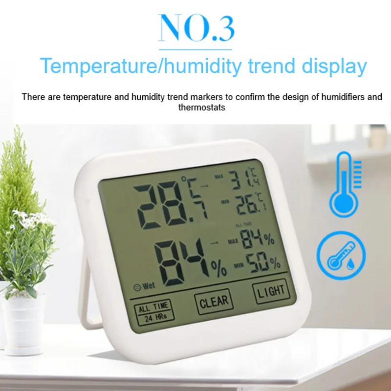 OEM Touch Screen LCD Displays Wall Mounted Max Min Record Magnet ABS Backlight Household Digital Hygrometer Thermometer