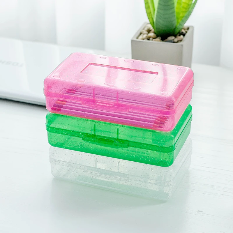 Custom Clear Plastic Stylus Transparent  Fountain glitter Pen pencil case box