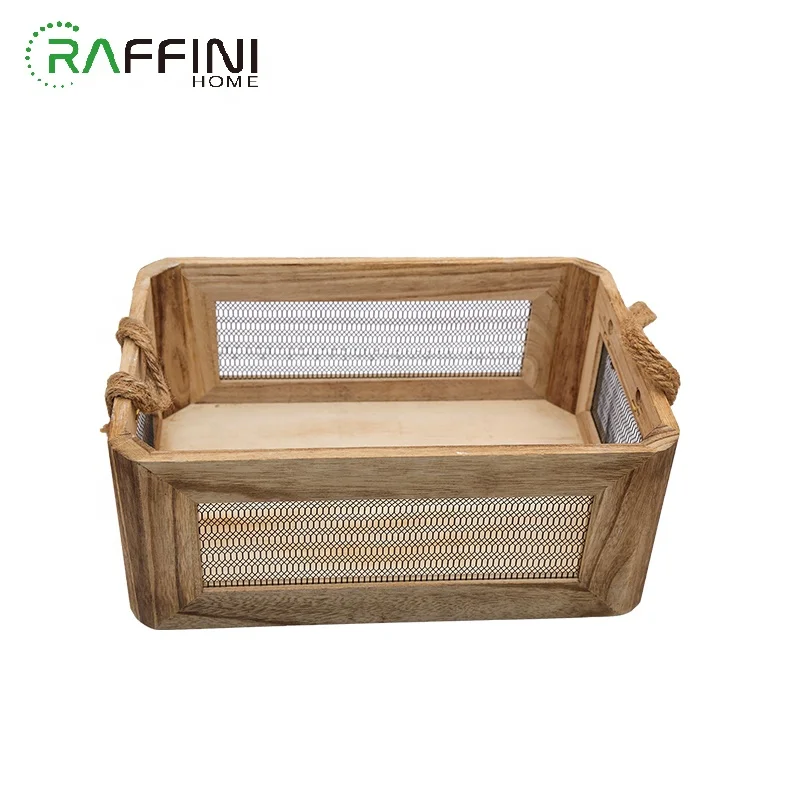 
Fruit Basket Halloween Toys Box Vintage Storage Organization Home Factory Customised Wire Splicing Wooden Basket With Handle 