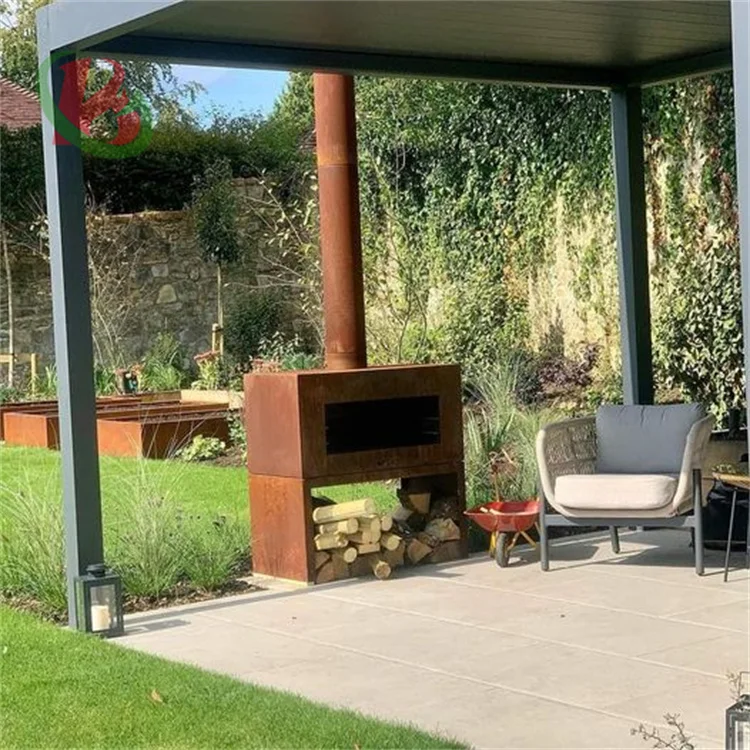 Corten steel fireplace wood burning metal outdoor cauldron fireplace