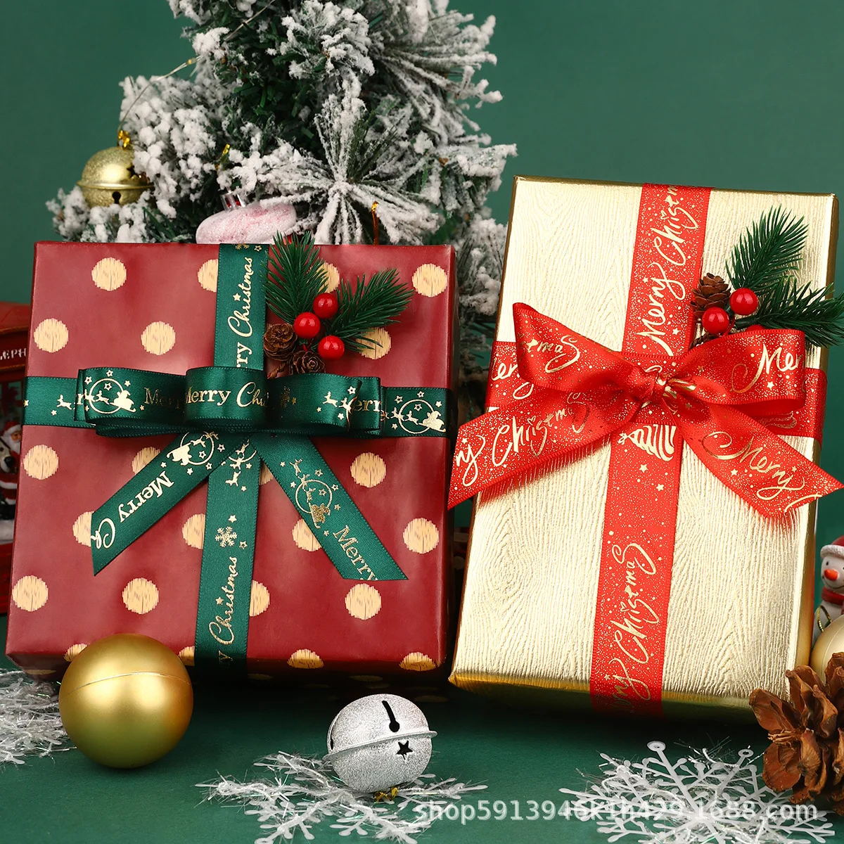 Gordon Ribbons Personalized Ribbon Christmas Ribbon With Gold Foil Printed  Custom Logo  For Holiday Gift  Decoration