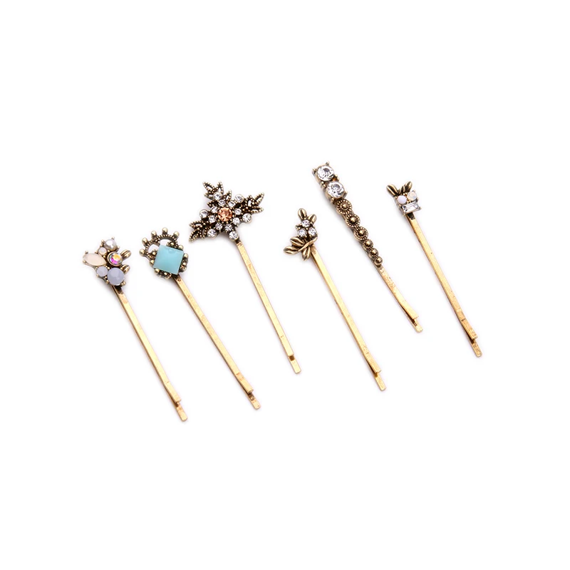 Antique Crystal Flower Hair Pins Set Bridal Pearl Newest Handmade Fancy Wedding Women Jewelry Sale Gift Party Romantic Stone