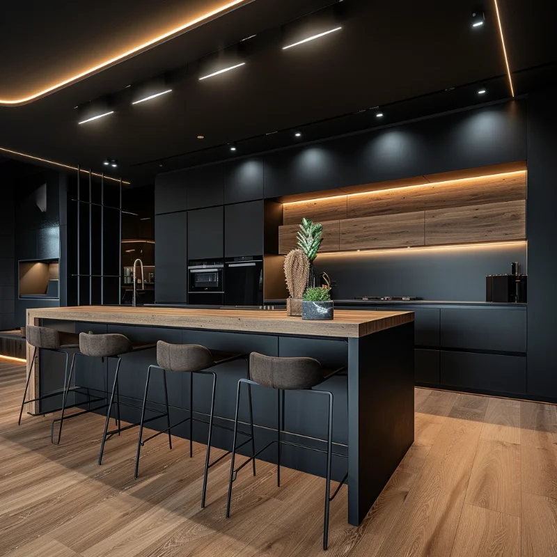 High-End Modular Cabinets Kitchen Furniture Modern Style Villa Kitchen Cabinet Black Kitchen Cupboards