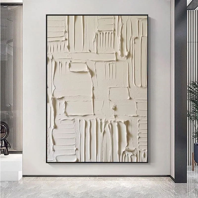 Hand painted large Beige 3D Textured Abstract Painting modern Wall Art Minimalist Canvas Painting for Living Room Wall Decor