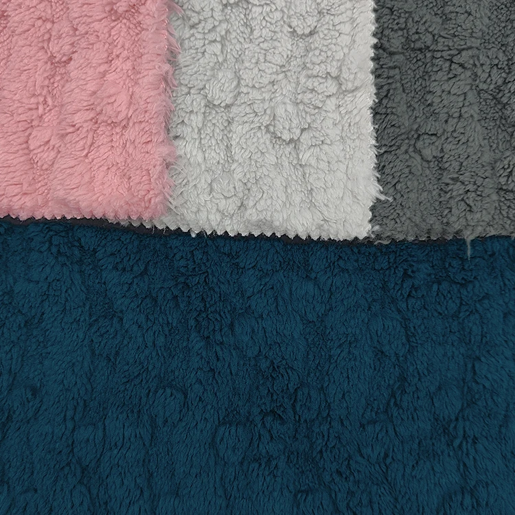 Custom Design Pattern Sherpa Fur Fabrics Polyester Material, Factory Wholesale Embossed Polyester Bonded Sherpa Fabric/