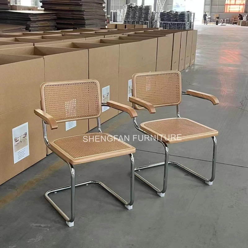 Hot Selling Worldwide Wood Cesca Chair Chromed Frame PU Seat Rattan Back Dining Chair With Cushion