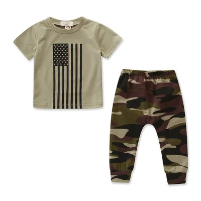 
Kids Boy Summer Short Sleeve American Flag T-shirt With Camouflage Pants 4th Of July Clothes Outfits Kids Clothing 