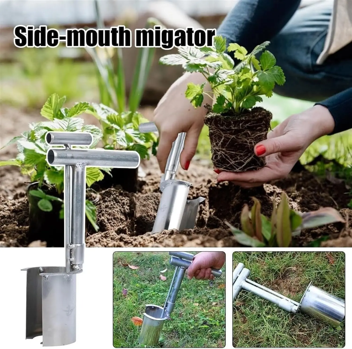 Handheld Bulb Planter Tools Stainless Steel Planting Garden Tools with Long Handle Soil Sampler Lawn Aerator