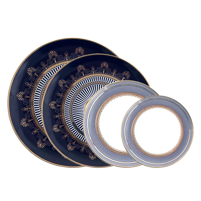 Японские керамические фарфоровые тарелки, синие кухонные тарелки для еды