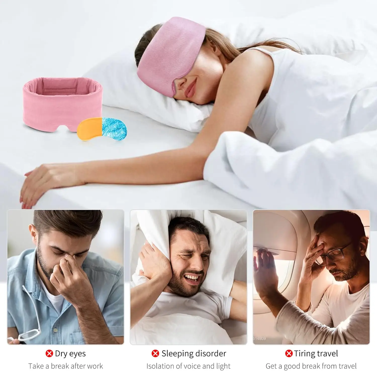 Sleep Mask for Women Men with Cooling Heated Gel Pad for Dry Puffy Eyes 100% Handmade Cotton Weighted Eye Mask