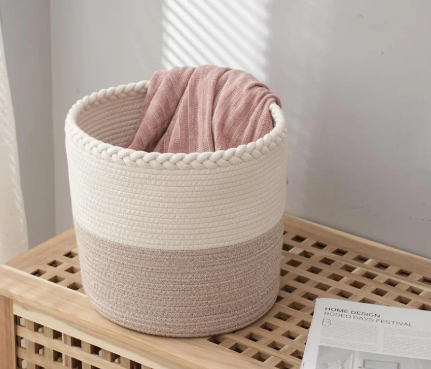 Custom Folding Organizer Large Cotton Rope Woven Storage Basket Fabric Laundry Basket for Clothing Storage