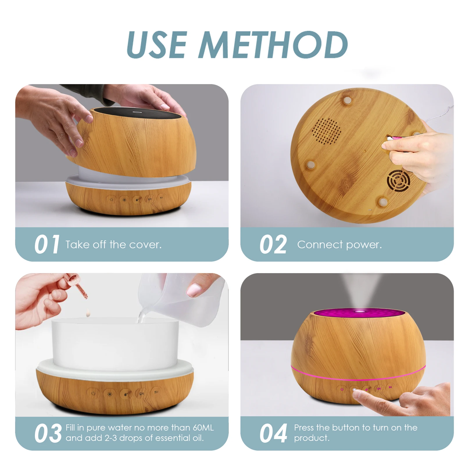 1000ML Light Aroma Diffusers with bluetooth speaker for Essential Oil Large Room,Aromatherapy Diffuser humidifier