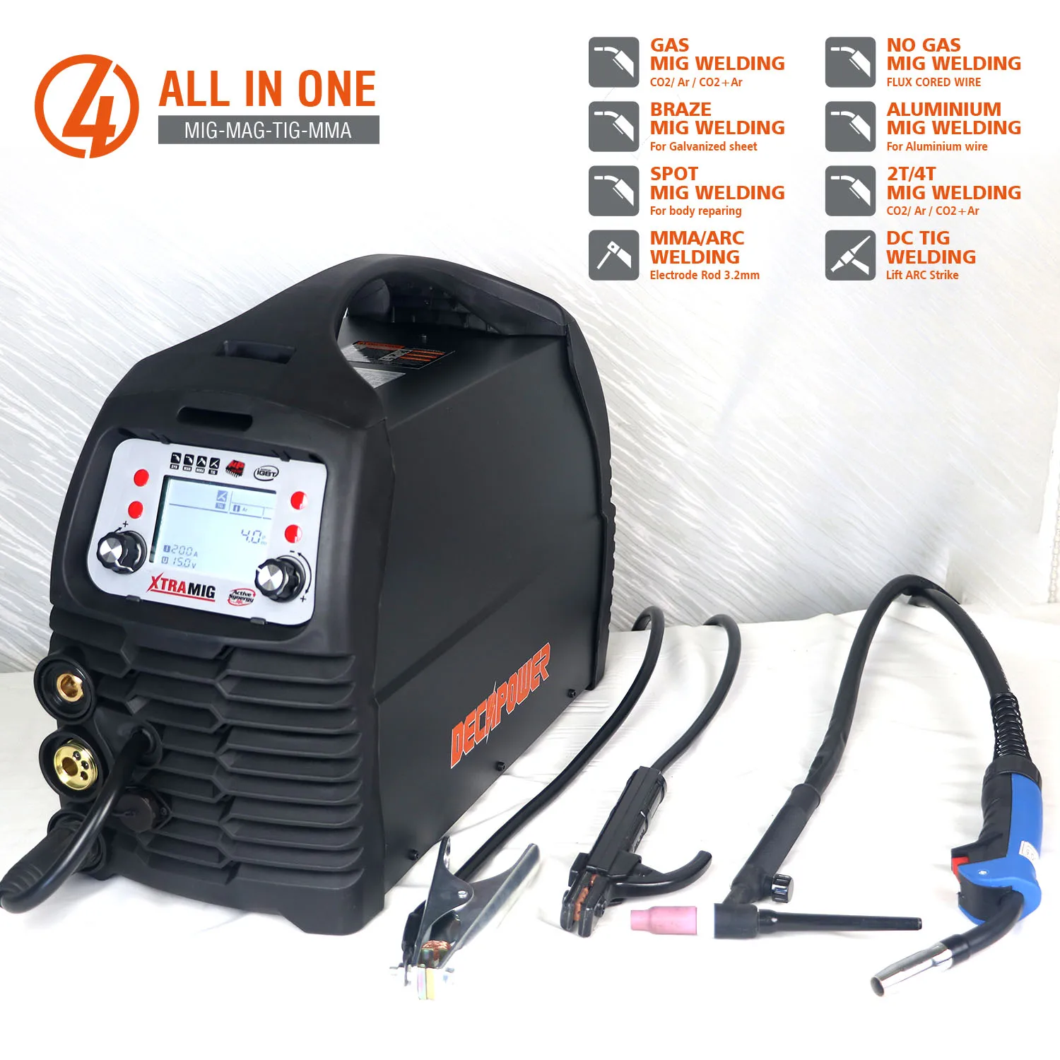 XTRAMIG 4 in 1 IGBT inverter welder tig mma mig for gas/gasless flux welding with LCD